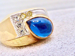 70’S NEW OLD STOCK 10K YELLOW GOLD FILLED SIMULATED BLUE SAPPHIRE RING SIZE 10