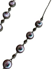 Vtg Hand Painted Enamel Rostov Finift USSR necklace flowers Oxidized Station 21″