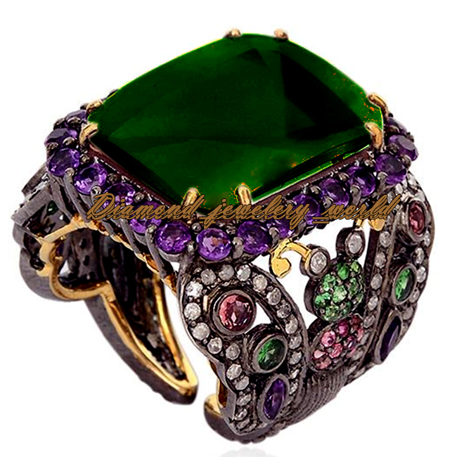 Gorgeous 1.35ctw Rose Cut Diamond Gemstone Studded Silver Victorian Ring Jewelry