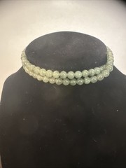 Vintage Light Green Prehnite Beaded Strand Necklace Round Gemstone 20 Inch
