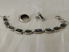 ❤️VTG 925 ABALONE SHELL BRACELET, EARRINGS & RING. Would Make A Lovely Gift