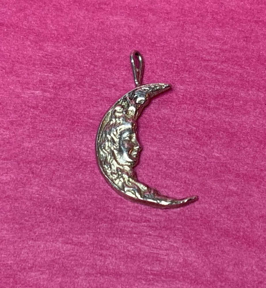 Antique Sterling Silver 925 Crescent Moon Goddess Fairy Woman Pendant 1g