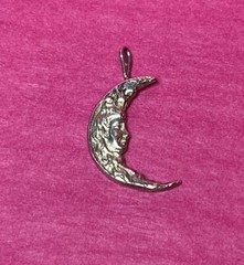 Antique Sterling Silver 925 Crescent Moon Goddess Fairy Woman Pendant 1g