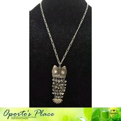 Vintage Signed VCLM Articulated Owl Pendant Necklace Adjustable Silvertone Chain