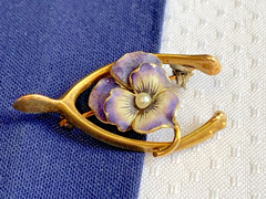 Vtg Heavy Gold Filled Pearl Pin 3.05g Jewelry Pansy In Wishbone Brooch *READ*
