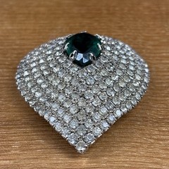 Vintage Signed “Celebrity NY” Crystal Clear and Green Rhinestone Teardrop Brooch