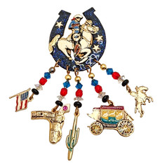 Moulin Rouge Western Cowboy Lucky Horseshoe Enameled Glitzy Charm Brooch