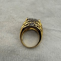 Vintage Rutilated Quartz Sterling Silver Gold Tone Cocktail Ring Size Chunky 7.5