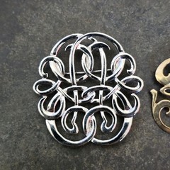2 Vtg Brooch Victorian Style Gold & Silver Tone Script Scroll Pin Pendant