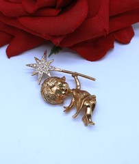Vintage Mylu Fairy Angel Rhinestone Gold tone Pin Brooch CAT RESCUE