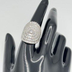 Mandala 925 Sterling Silver Dome Cocktail Ring Pave CZ Statement Jewelry