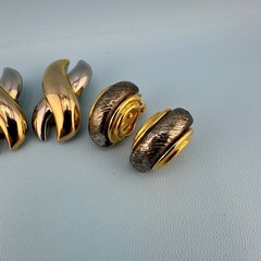 Vintage Clip On Earrings Lot Gold Silver Two Tone Huggie X Shape Leaf Climber