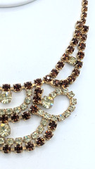 Vintage Rhinestone Bib Necklace Champagne Cognac Gold Tone 16 In