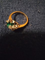 Vintage Gold Tone Emerald Green Marquise Cluster Bypass Statement Ring Size 8.75