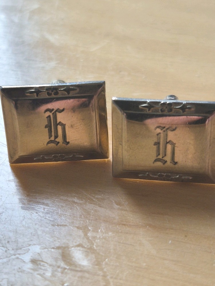 Vintage Art Deco Men’s Silver Toned Cufflinks Monographed with The Letter H