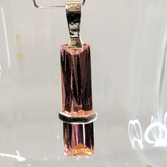 Vintage Pink Cubic Zirconia Baguette Pendant Silver 925, Modernist, 1 5/8″L