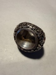 Vintage Carnelian (Aqeeq/Agate) Seal Ring – Ornate Floral Silver-Tone Band