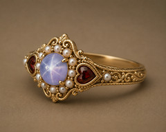 Vintage Star Sapphire Ring Pearl Red Heart Gem Statement Ring Gift