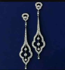 Art Deco Three Stone Dangle Earrings 2.5Ct Simulated Diamond 14K White Gold Over