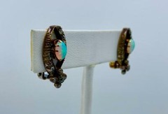 Art Deco Opal Rose Cut Diamond Earrings 14 Karat Gold Antique
