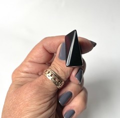 Vintage Lucite Ring 5.75 Black Asymmetrical Rectangle Modern Chunky Statement