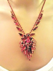 Juliana Rhinestone NECKLACE BROOCH EARRING SET Book Pcs Magenta Pink