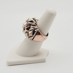 Brutalist Modernist Spike Geometric Pyramid Quilt Dome Mix Metal Tone Ring 6.5