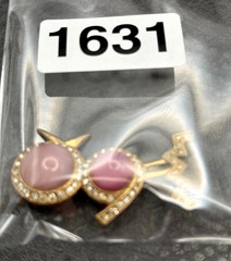 Vintage Pink Jelly Belly Moon Glow Bird Brooch Pin Gold Tone Rhinestone