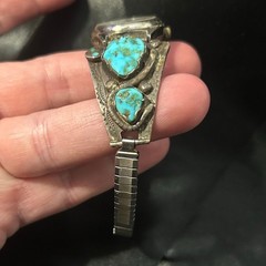 Effie Calavaza Zuni Signed Turquoise Snake Watch Vintage Native American Jewelry