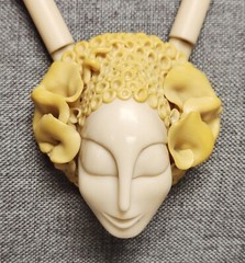 June Metaxides Art Nouveau Resin Figural Beauty Pendant Bead Necklace GF Chain
