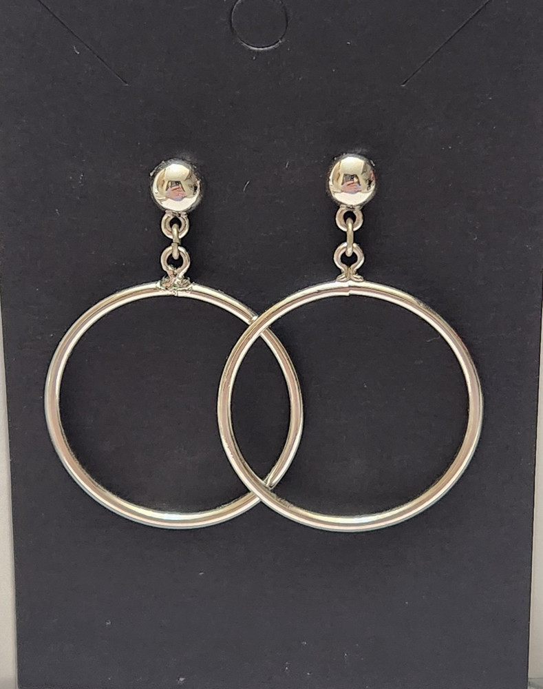 Vintage Dangle Circle Hoop Earrings Pierced- SilveTone Lightweight