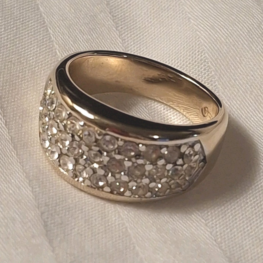 Vintage Signed 18KT GEA Ring Crystal SZ 8.25 Thick Quality Made 1990s Nice!