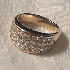 Vintage Signed 18KT GEA Ring Crystal SZ 8.25 Thick Quality Made 1990s Nice!