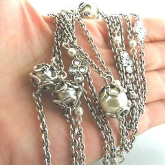Vintage Premier Designs Faux Pearl Station Necklace .5 x 56 in