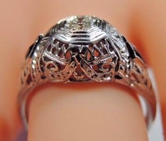 Antique Art Deco Engagement 19K White Gold Ring Size 5.75 UK-L EGL USA