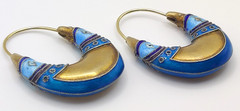 Vintage Chinese Cloisonne Enamel Dangle Hoop Earrings Stamped Silver