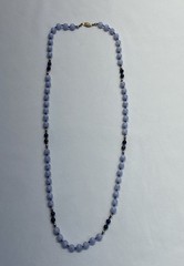 Vintage Blue Lace Agate & Lapis Beaded Necklace 14K Gold Clasp 30in