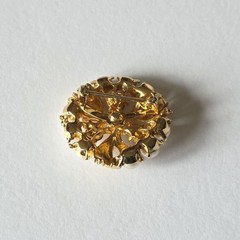 Vintage Red Rhinestone Faux Pearl Swirl Round Gold Tone Brooch