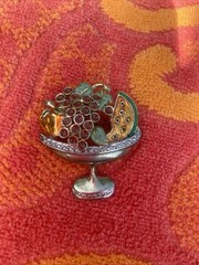 Vintage Fruit Bowl Brooch Apple Watermelon Grapes Gold Tone