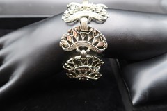 Vtg Mid Century Silver Tone Filigree Crescent Openwork Link Bracelet 8″ Long