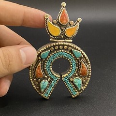 Horseshoe Design Old Ethnic Unique Tibetan Multi Colour Outstanding Nice Pendant