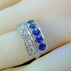 Original EARTH MINED DIAMOND SAPPHIRE Deco Statement Ring PLATINUM Filigree Band