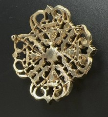 Vtg Champagne Pearl Green Rhinestones Enamel Gold Brooch Art Deco Nouveau Style!