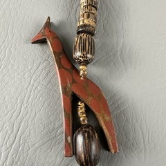 Vintage Giraffe Necklace Pendant Hand Carved Wood Bead Tribal Safari 30″