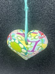 Vintage Billie Beads Hand Crafted Polymer Clay Heart Love Pendant on Silk Cord