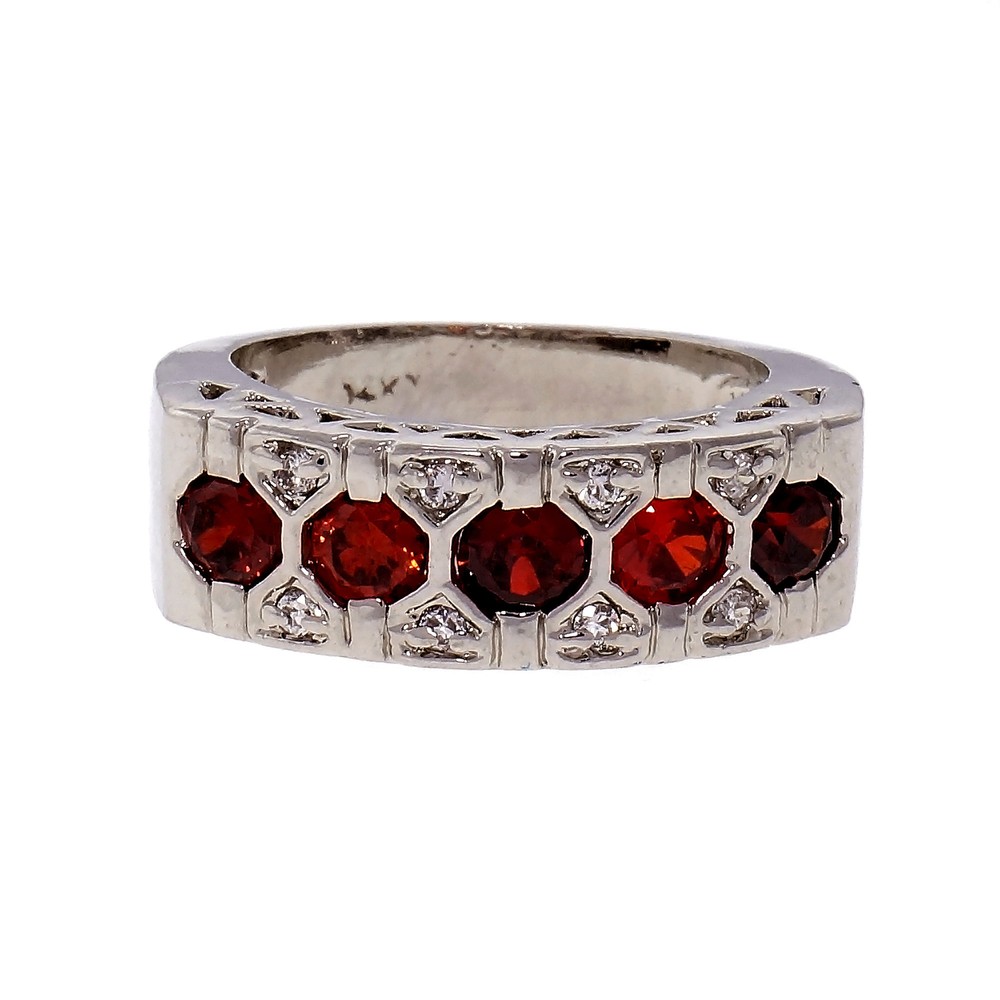 1.00ct Five Garnet Diamond Halo 14k White Gold Band Ring