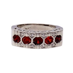 1.00ct Five Garnet Diamond Halo 14k White Gold Band Ring