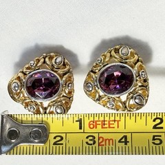 Purple Gold Tone Silver Tone Metal Necklace Chain Earrings Set Y2K Renaissance