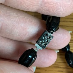 Vintage Black Glass Bead Choker Necklace Silver Tone Filigree Box Clasp 15.5 In