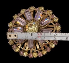 VTG Mid Century Starburst Snowflake Rhinestone Brooch Pin lavender Yellow jewelr
